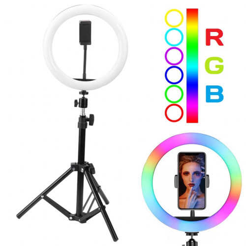 Кольцевая лампа RGB (разноцветная) со штативом и держателем