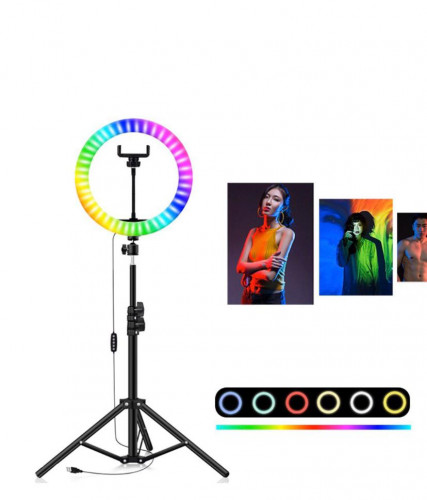 Кольцевая лампа RGB (разноцветная) со штативом и держателем