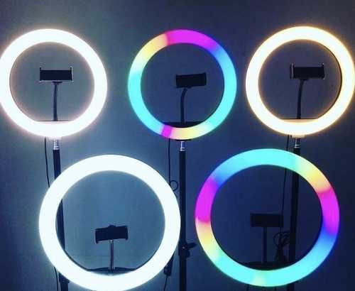 Кольцевая лампа RGB (разноцветная) со штативом и держателем