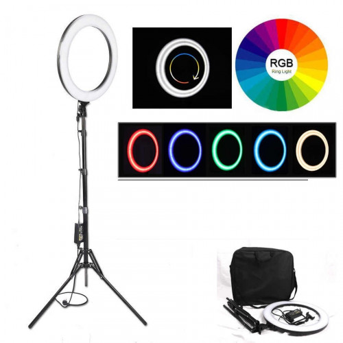 Кольцевая лампа RGB (разноцветная) со штативом и держателем