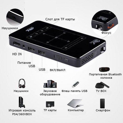 Проектор P09 mini DLP 1Gb/8Gb Android 6.0