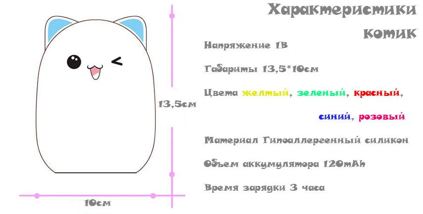 Детский светильник ночник силиконовый Котик