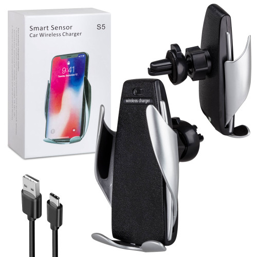 Автодержатель 12" с беспроводной зарядкой 10W S5
