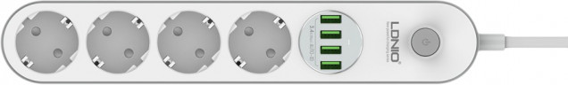 Cетевой удлинитель LDNIO SE4432 4 USB 4 розетки 2 м
