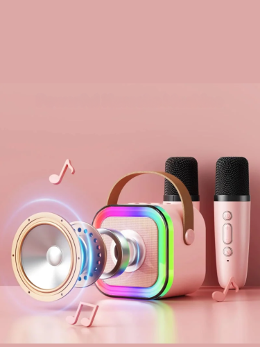 Портативная караоке система K12 Bluetooth колонка с подсветкой + 2 беспроводных микрофона, голосовые эффекты