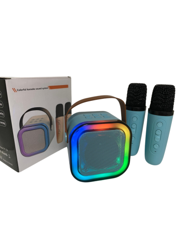 Портативная караоке система K12 Bluetooth колонка с подсветкой + 2 беспроводных микрофона, голосовые эффекты