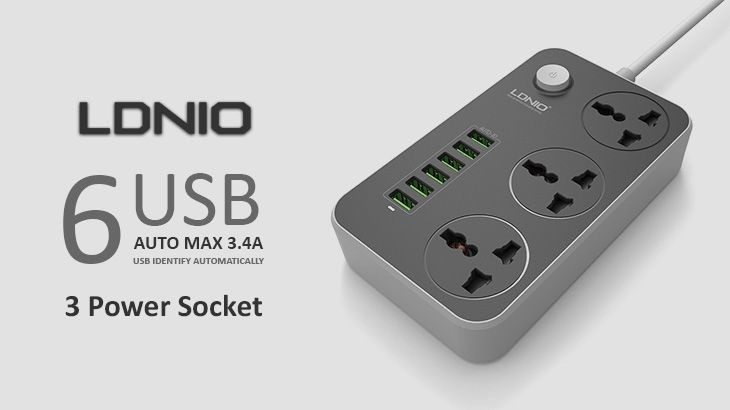 Cетевой удлинитель LDNIO SC3604 6USB 3 розетки 2 м
