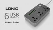 Cетевой удлинитель LDNIO SC3604 6USB 3 розетки 2 м