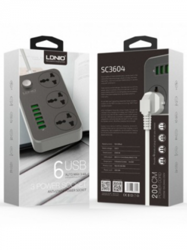 Cетевой удлинитель LDNIO SC3604 6USB 3 розетки 2 м