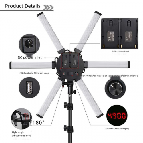 Лампа для профессиональной съемки 65см c шестью светодиодными трубками