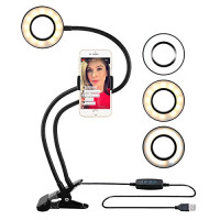 Световое кольцо с гибким держателем на прищепке 3 режима света 10 уровень яркости