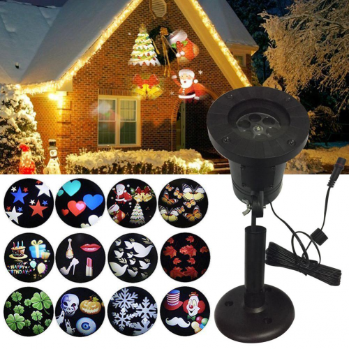 Лазерный проектор новогодний для улицы и дома Plug-in card lawn lamp (12 слайдов карточек)