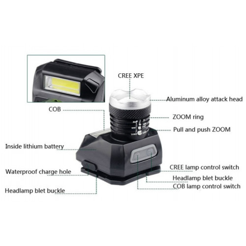 Налобный фонарик X-balog BL 6919A Zoom аккумуляторный