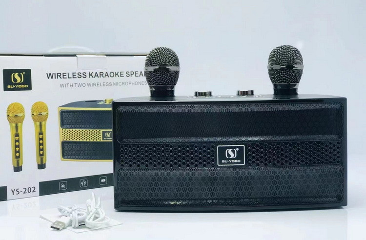 SU-YOSD YS-202 bluetooth колонка-караоке с беспроводными микрофонами